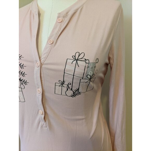 La Vie en Rose Soft Pink Nightgown Sleepshirt Casual Pajama Christmas Cats XS - Picture 4 of 12